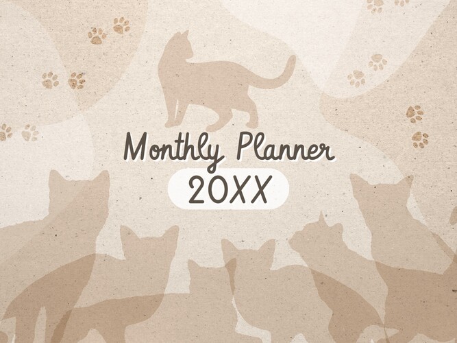 Minimalist Cat Silhouette Monthly Planner Template