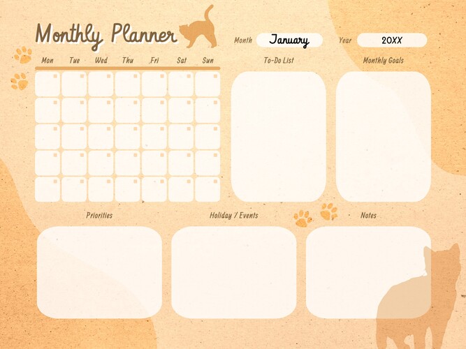 Minimalist Cat Silhouette Monthly Planner Template