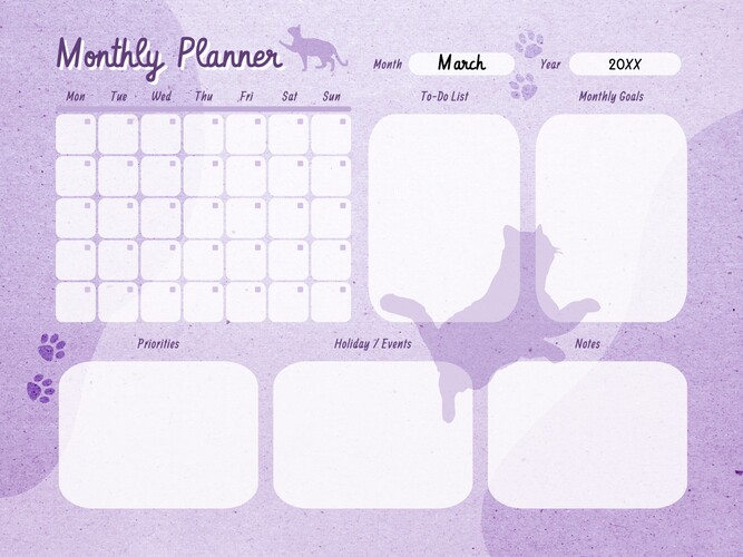 Minimalist Cat Silhouette Monthly Planner Template