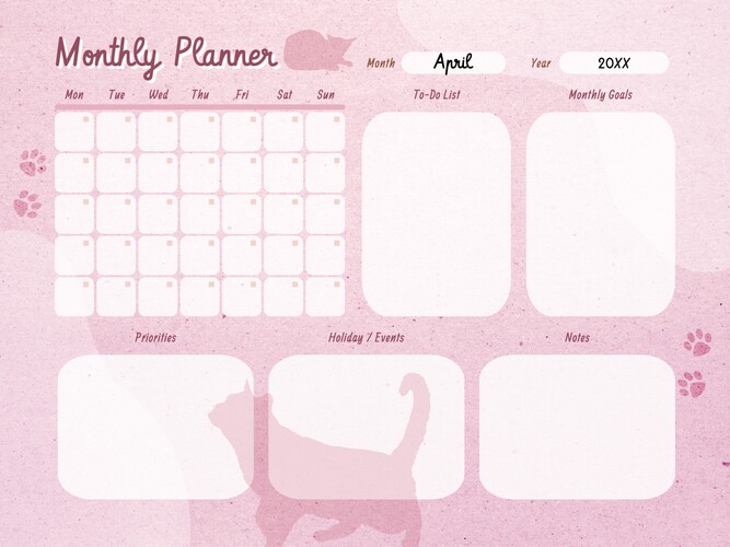 Minimalist Cat Silhouette Monthly Planner Template