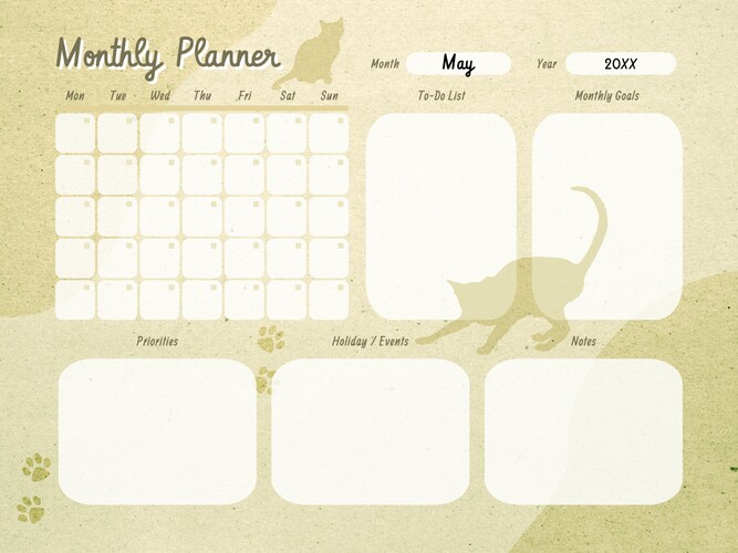 Minimalist Cat Silhouette Monthly Planner Template