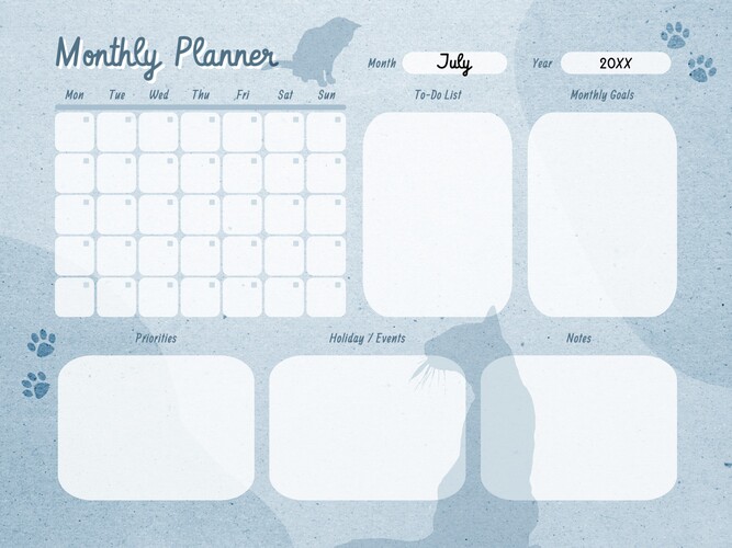 Minimalist Cat Silhouette Monthly Planner Template