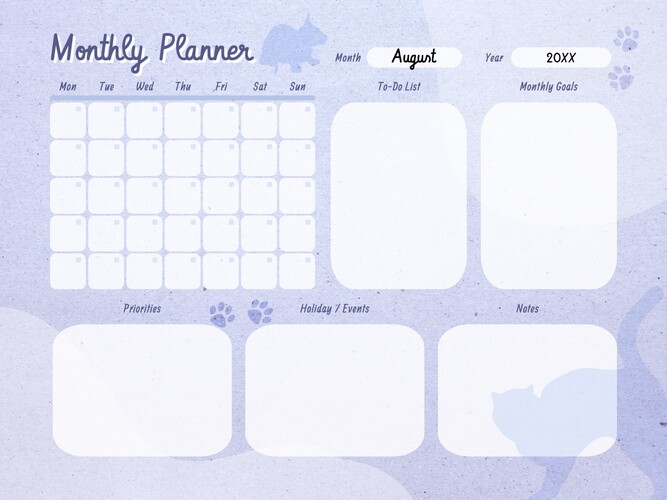Minimalist Cat Silhouette Monthly Planner Template