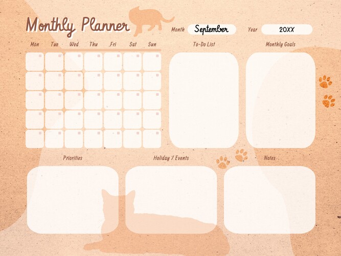 Minimalist Cat Silhouette Monthly Planner Template