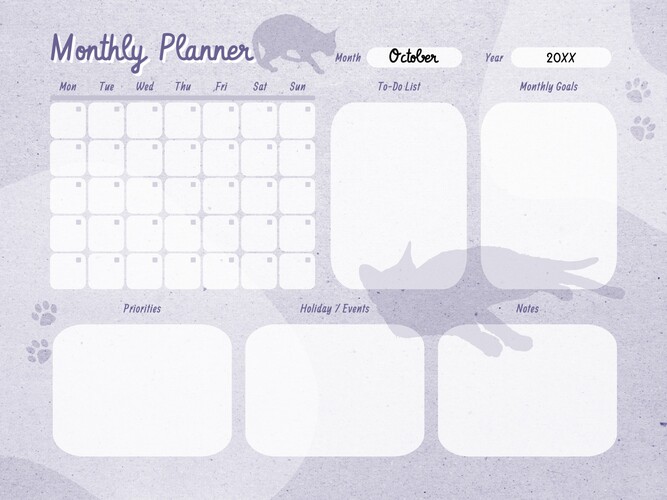 Minimalist Cat Silhouette Monthly Planner Template