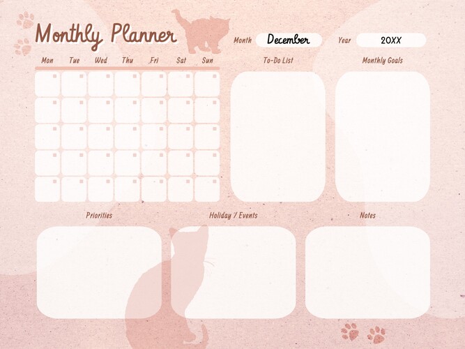 Minimalist Cat Silhouette Monthly Planner Template