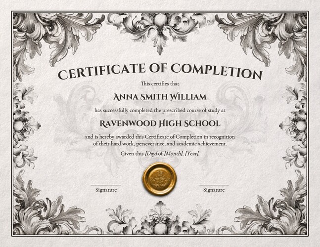 High School Diploma Certificate of Completion in Vintage Theme