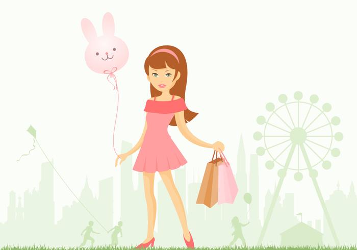 Girl at Amusement Park Vector Wallpaper Girl at Amusement Park Vector Wallpaper
