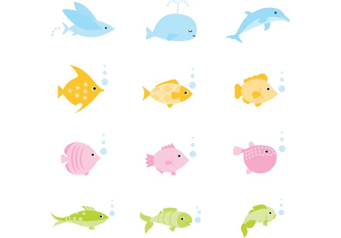 Cute Cartoon Fish, Whale, and Dolphin Vectors Cute Cartoon Fish, Whale, and Dolphin Vectors