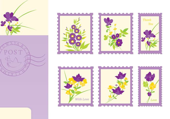 Floral Post Card and Stamp Vector Pack Floral Post Card and Stamp Vector Pack