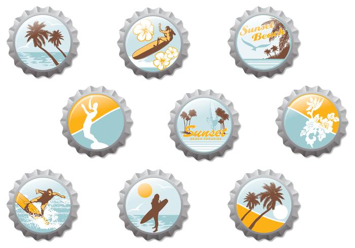 Surf Beach Bottle Cap Vector Pack Surf Beach Bottle Cap Vector Pack