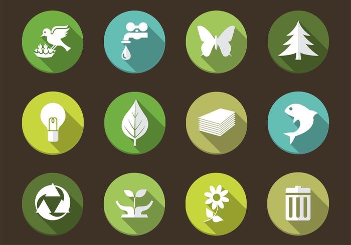 Long Shadow Eco Nature Icon Vectors Long Shadow Eco Nature Icon Vectors