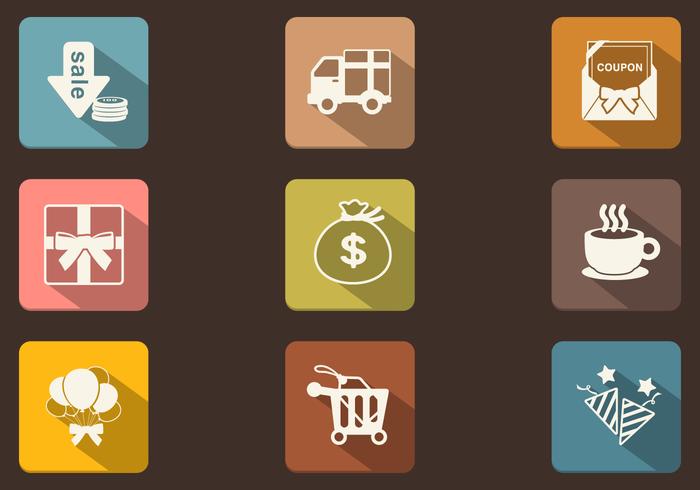 Long Shadow Shopping Icon Vector Pack Long Shadow Shopping Icon Vector Pack