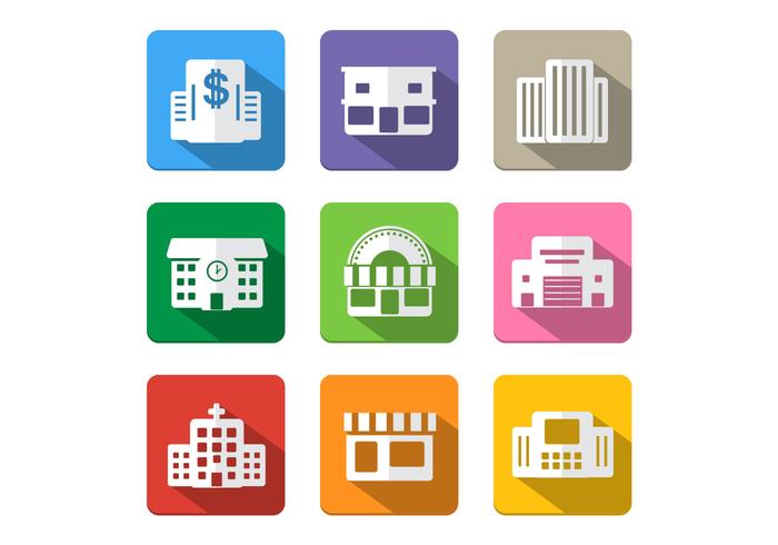 Long Shadow Building Icon Vector Pack Long Shadow Building Icon Vector Pack