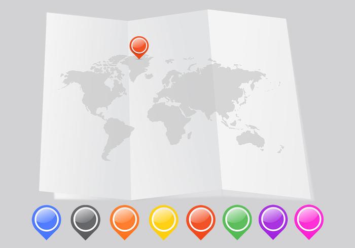 Folded World Map Vector with Pointers Pack Folded World Map Vector with Pointers Pack