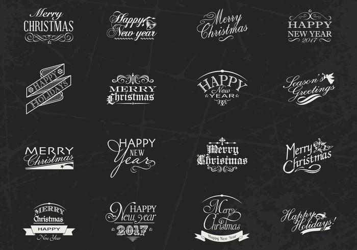 Chalk Drawn Christmas and New Year Label Vector Pack Chalk Drawn Christmas and New Year Label Vector Pack