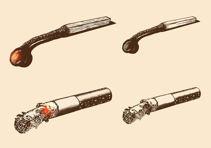 Hand Drawn Matches Vector and Cigarette Vector Set Hand Drawn Matches Vector and Cigarette Vector Set