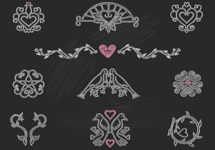 Chalk Drawn Heart Birds Ornaments Vector Pack Chalk Drawn Heart Birds Ornaments Vector Pack