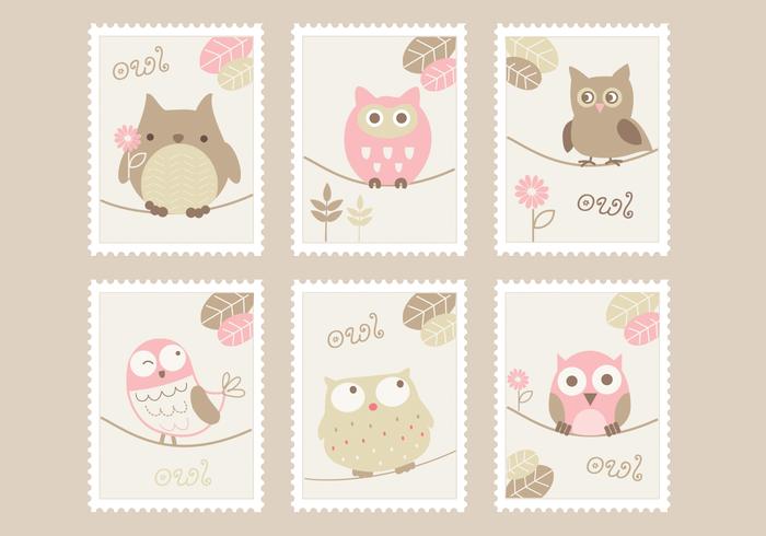 Cartoon Owls Stamps Vector Set Cartoon Owls Stamps Vector Set