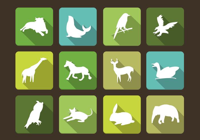 Long Shadow Animal Silhouettes Vector Set Long Shadow Animal Silhouettes Vector Set