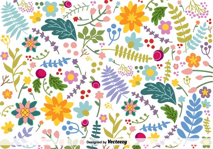 Vector Hand-Drawn Colorful Flowers Background Vector Hand-Drawn Colorful Flowers Background
