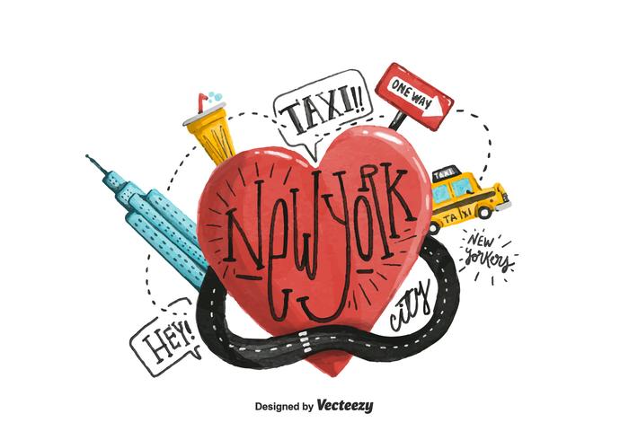 New York Heart Watercolor Vector New York Heart Watercolor Vector