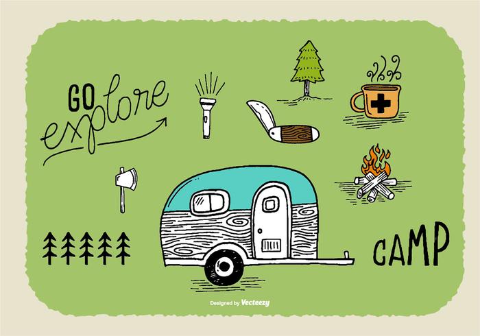 Hand Drawn Camper Doodle Vectors Hand Drawn Camper Doodle Vectors