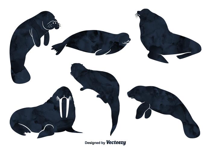 Siluetas de vectores de animales de mar Siluetas de vectores de animales de mar