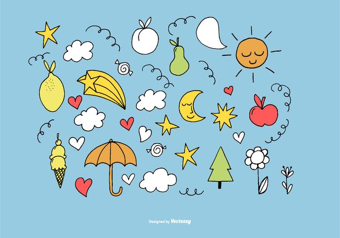 Hand Drawn Cute Sunshine Element Vectors Hand Drawn Cute Sunshine Element Vectors
