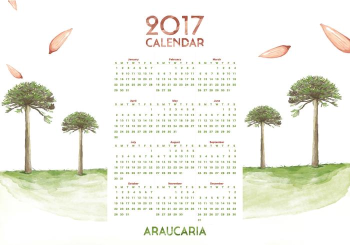Araucaria Calendar 2017 Watercolor Vector Araucaria Calendar 2017 Watercolor Vector