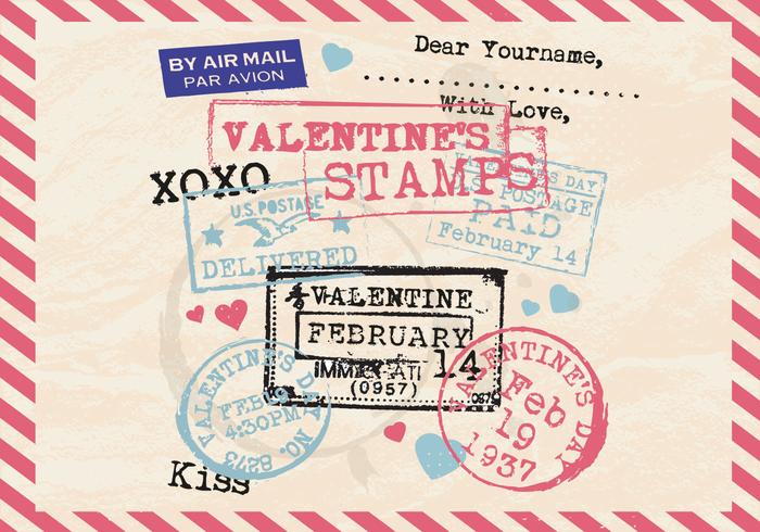 Valentine's Stamps Aged Postcard Vector Valentine's Stamps Aged Postcard Vector