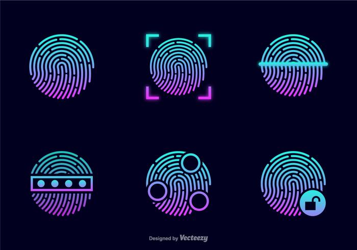Glowing Theft Fingerprint Vector Icons Glowing Theft Fingerprint Vector Icons
