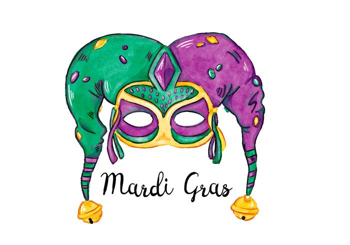 Green and Purple Watercolor Mardi Gras Festival Mask Vector Green and Purple Watercolor Mardi Gras Festival Mask Vector