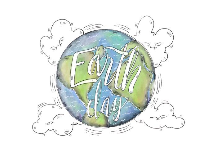 Watercolor Illustration World with Earth Day Lettering Vector Watercolor Illustration World with Earth Day Lettering Vector