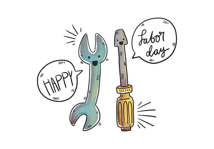 Watercolor Wrench And Screwdriver Character for Labor Day Vector Watercolor Wrench And Screwdriver Character for Labor Day Vector