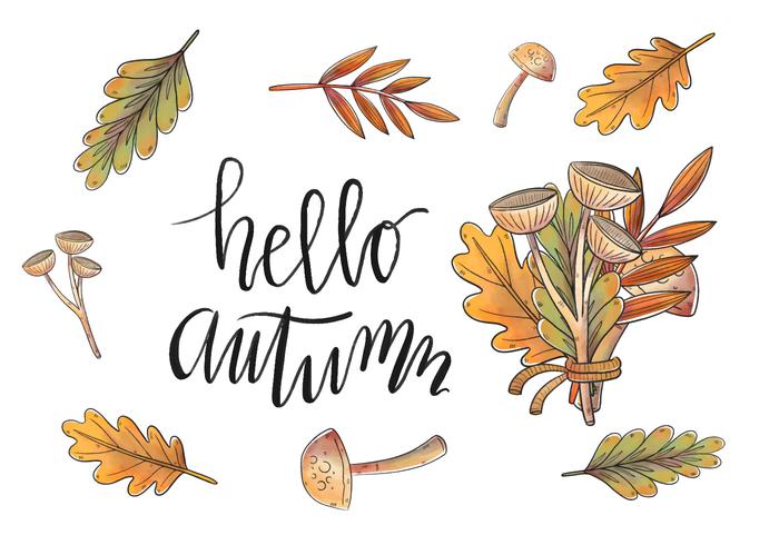 Watercolor Autumn Leaves And Branch Vectors Watercolor Autumn Leaves And Branch Vectors