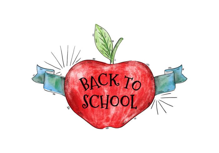 Back To School Watercolor Apple With Ribbon Vector Back To School Watercolor Apple With Ribbon Vector