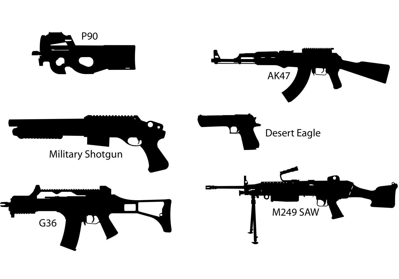 Gun Vector Silhouettes | Free Vector Art at Vecteezy!
