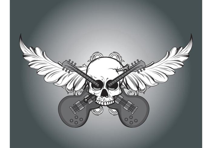 Vector skull, foliage and guitars Vector skull, foliage and guitars