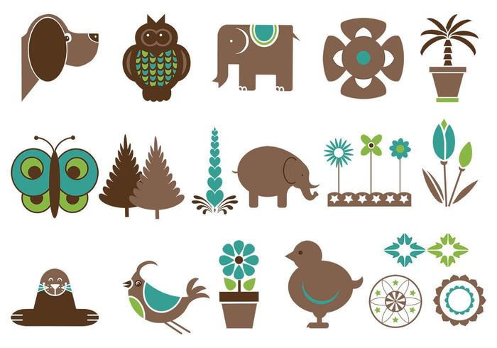 Animales lindos y flores Vector Pack