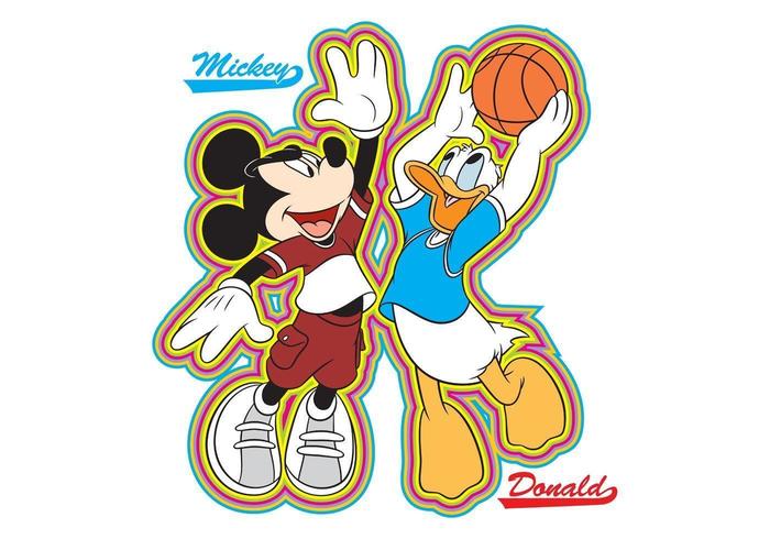 mickey and donald basketball vector