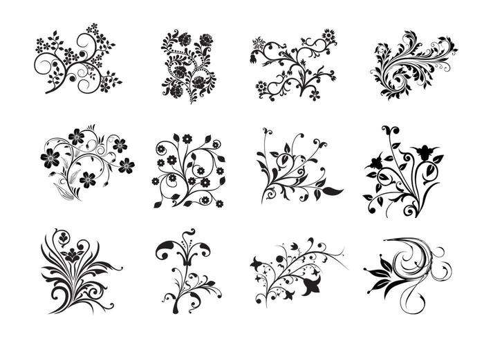 12 Swirly vectores florales