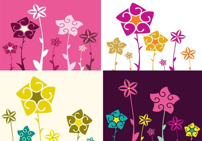 Paquete de papel tapiz de cuatro Floral Illustrator vector