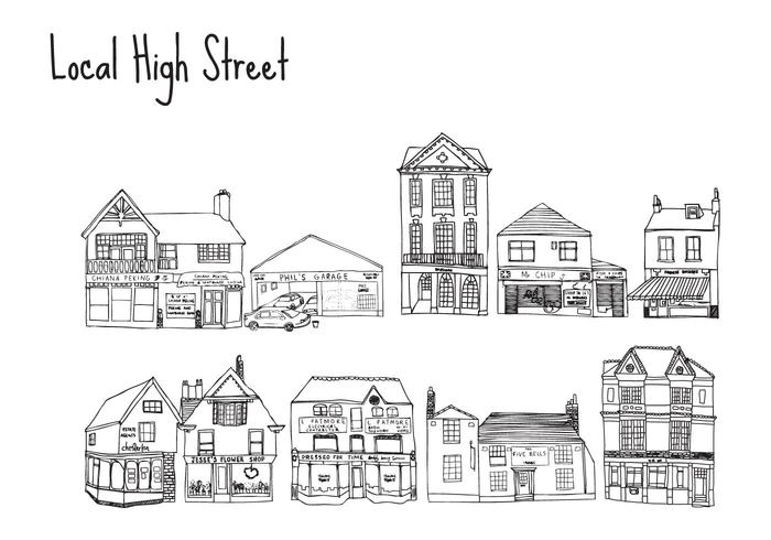 Free Hand Drawn High Street Shops Vectors!!! Free Hand Drawn High Street Shops Vectors!!!