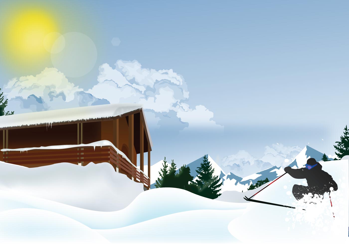 Ski in the Snowy Mountain - Download Free Vector Art, Stock Graphics