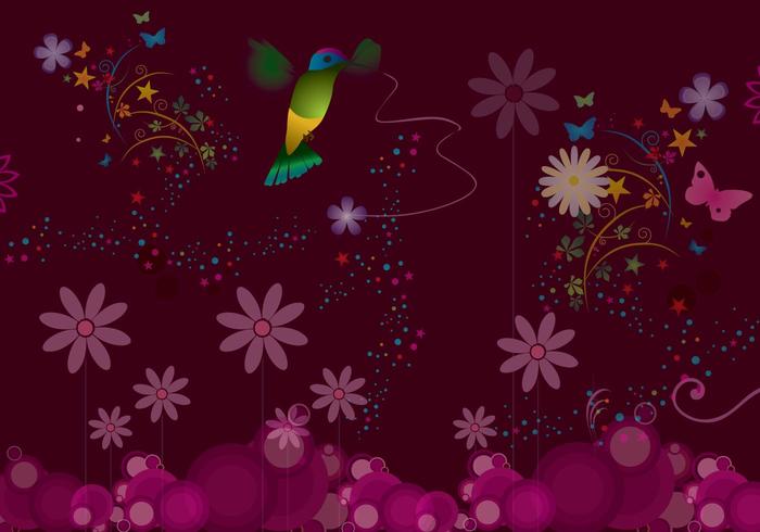 Flower Vector with Humming Bird Vector