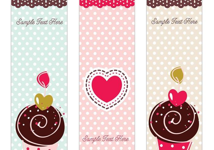 Dulce Retro Cupcake Banner Vector Set