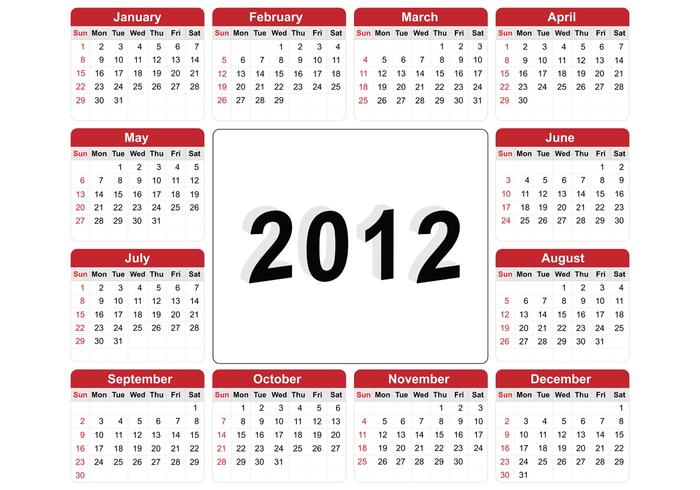 Free Vector Illustration of 2012 Calendar Free Vector Illustration of 2012 Calendar