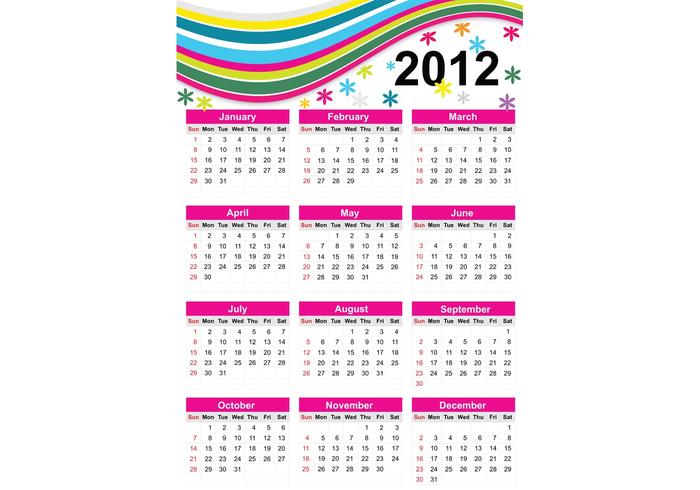 Colorful Free Vector Calendar for Year 2012 Colorful Free Vector Calendar for Year 2012