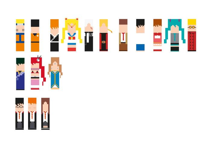 Cartoon Vector Pack of Pixelized Anime Manga Characters Cartoon Vector Pack of Pixelized Anime Manga Characters